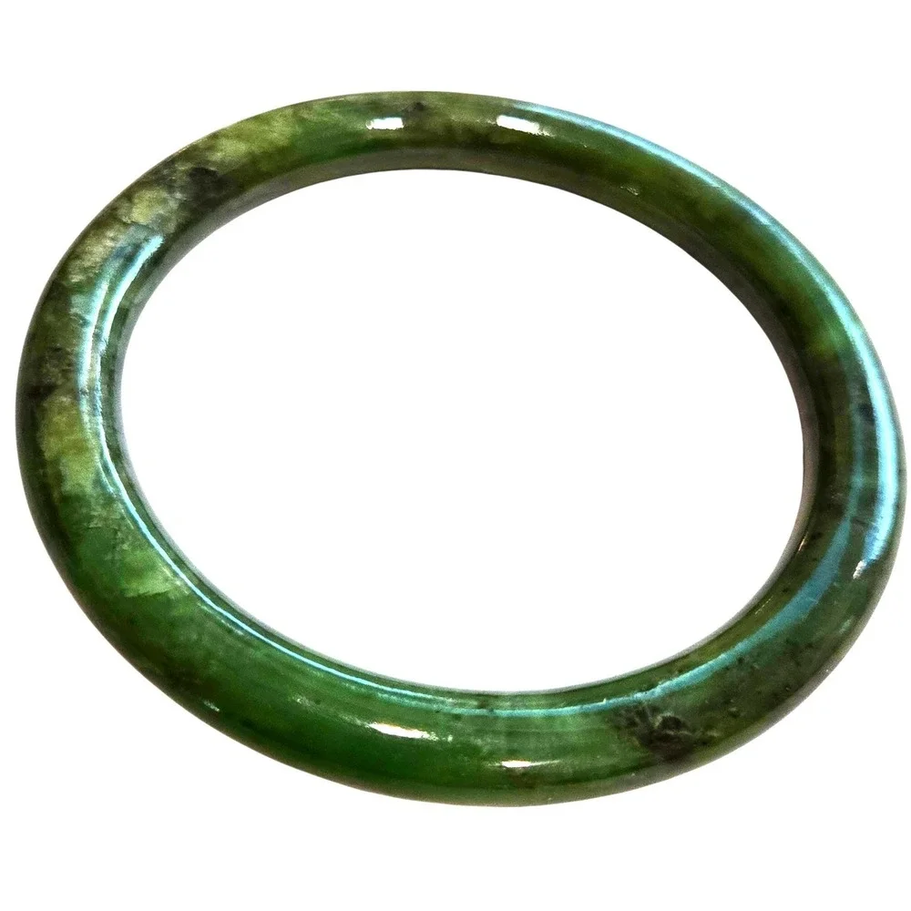 Vintage Bangle Bracelet Serpentine 7.25in Green Natural Stone Polished Solid
